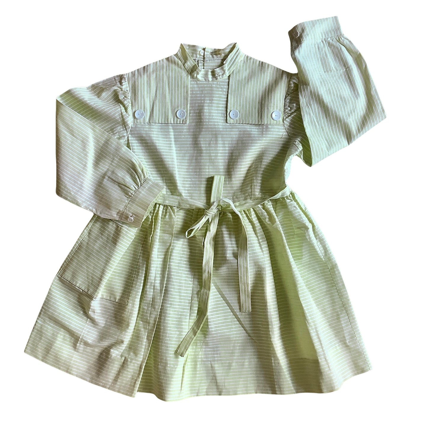Load image into Gallery viewer, French Vintage 1960&amp;#39;s Lime Green Thinstripes Dress/Blouse / 6-8Y
