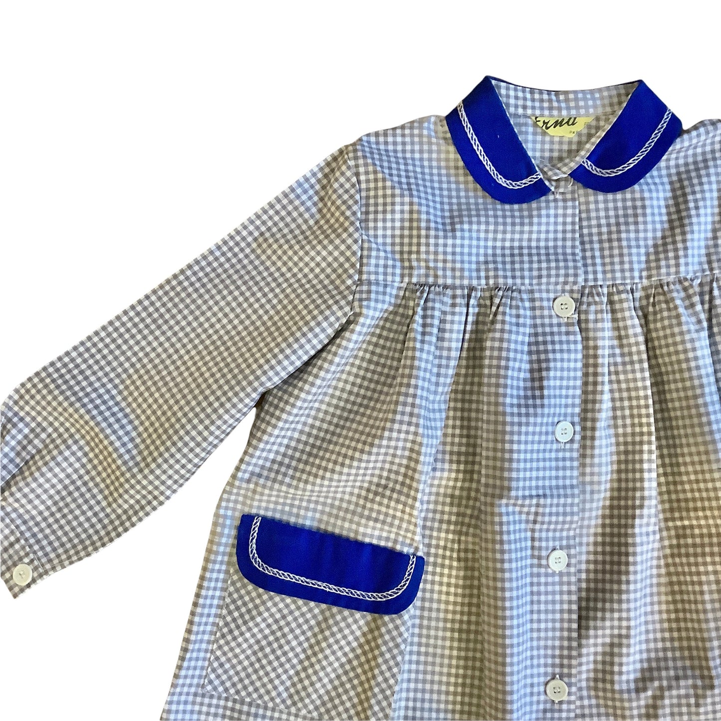 French Vintage 1960's Grey Gingham Shirt / Blouse / 5-6Y