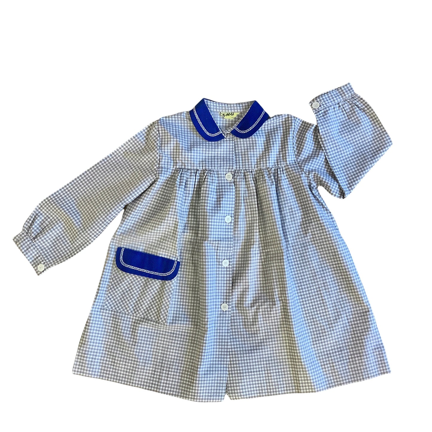 French Vintage 1960's Grey Gingham Shirt / Blouse / 5-6Y