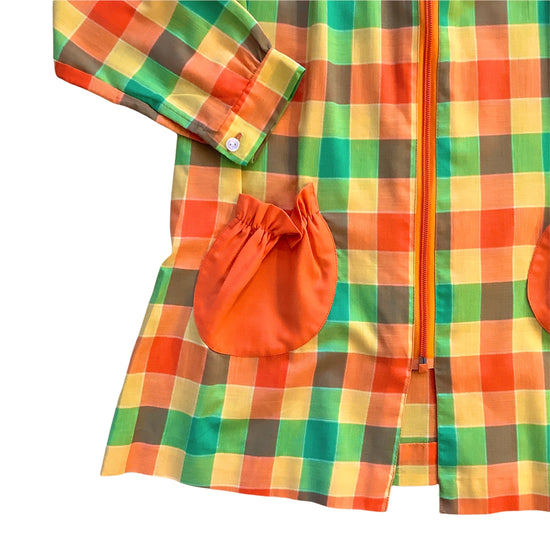 Vintage 1970's Check Green / Orange Dress / Blouse / 10-12Y