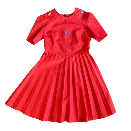 Vintage 1960's Red Polyester Pleated Dress / 10-12Yrs