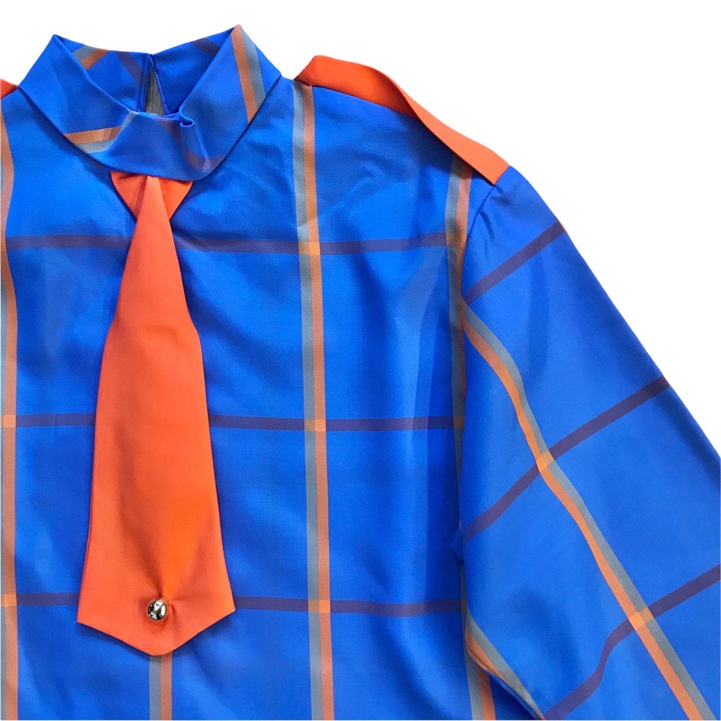 Vintage 1960's Blue / Orange Check  Nylon Dress / Blouse  / 6-8Y
