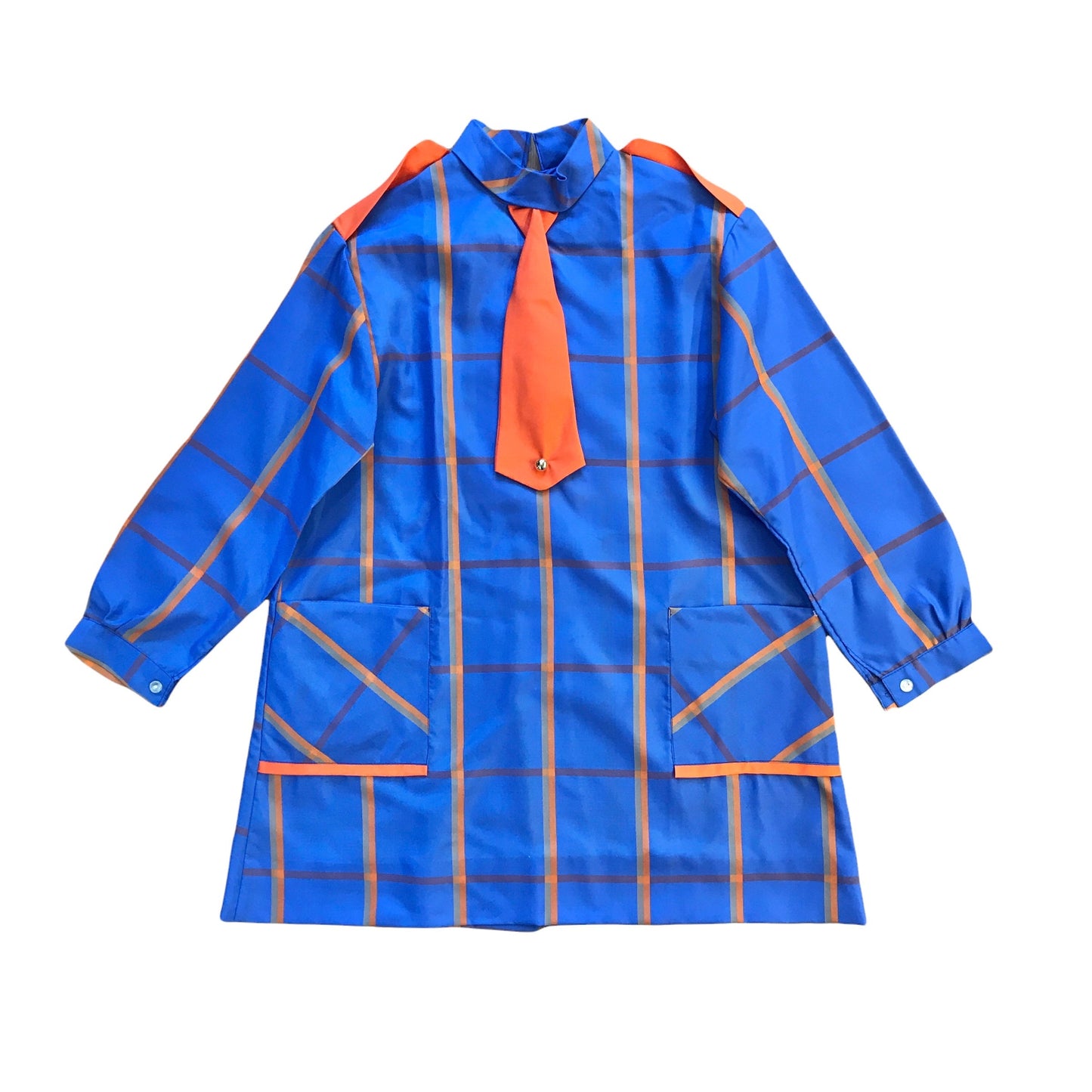 Vintage 1960's Blue / Orange Check  Nylon Dress / Blouse  / 6-8Y