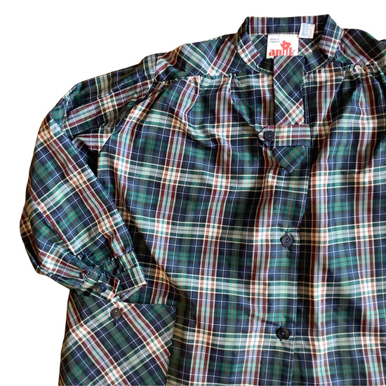 French  Vintage 1960s Tartan Nylon Blouse / Overshirt /  6-8Y