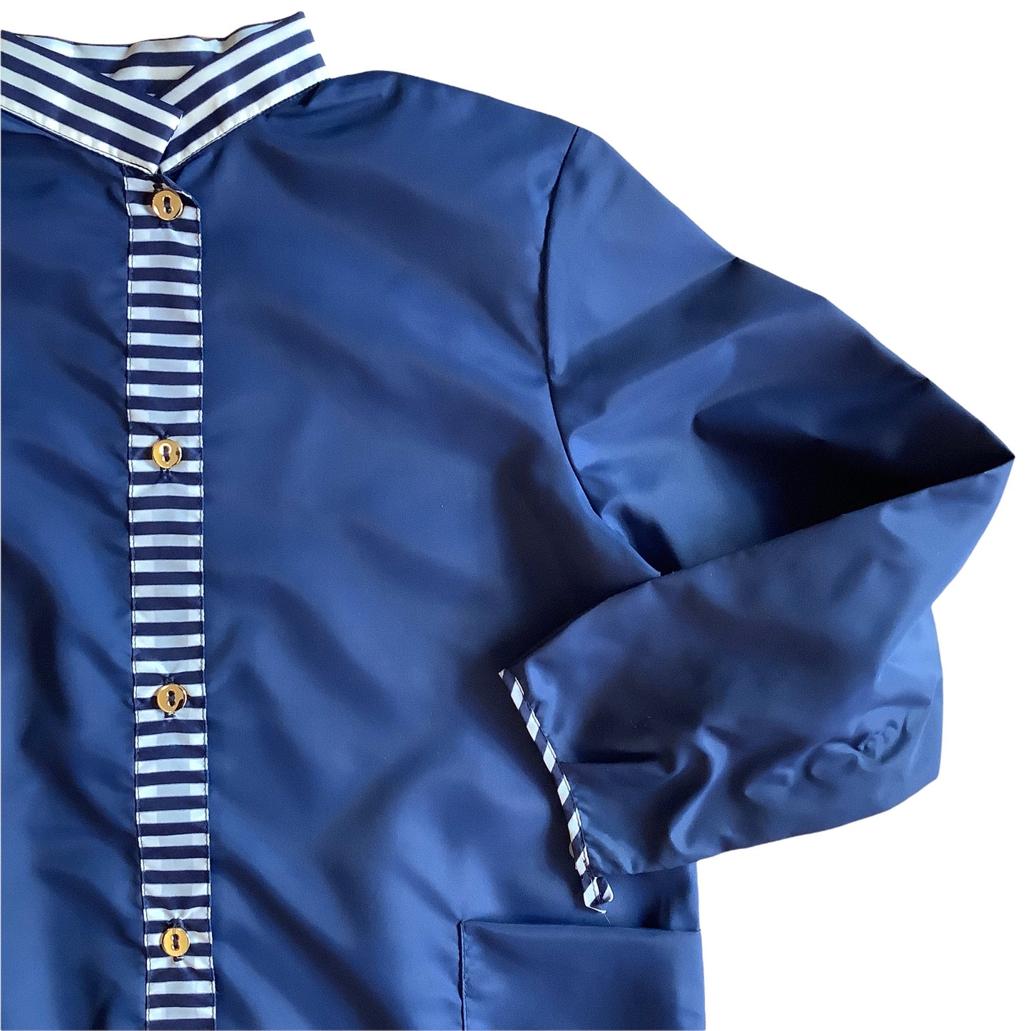 French  Vintage 1960s Nylon Striped Navy  Blouse / Overshirt /  6-8Y