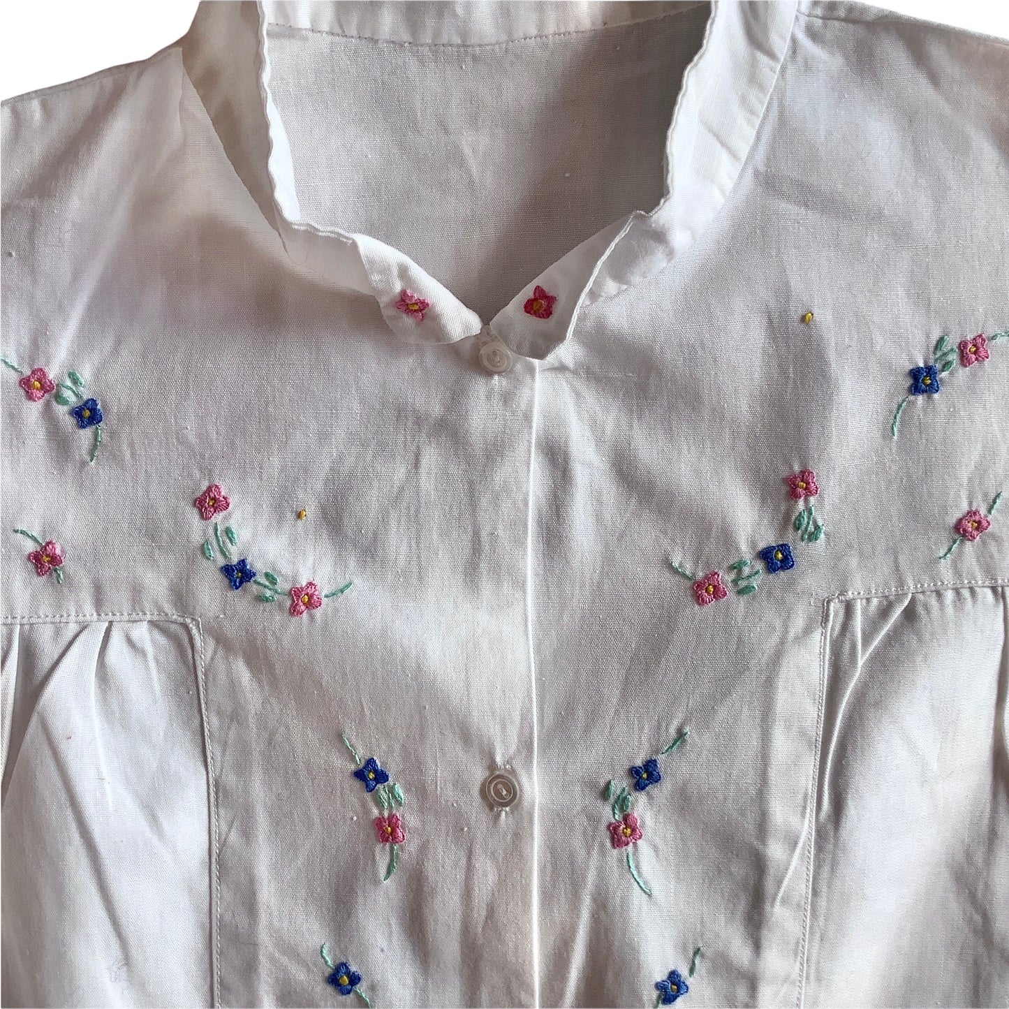 Vintage 1960's White Embroidered Top / 6-8 Years