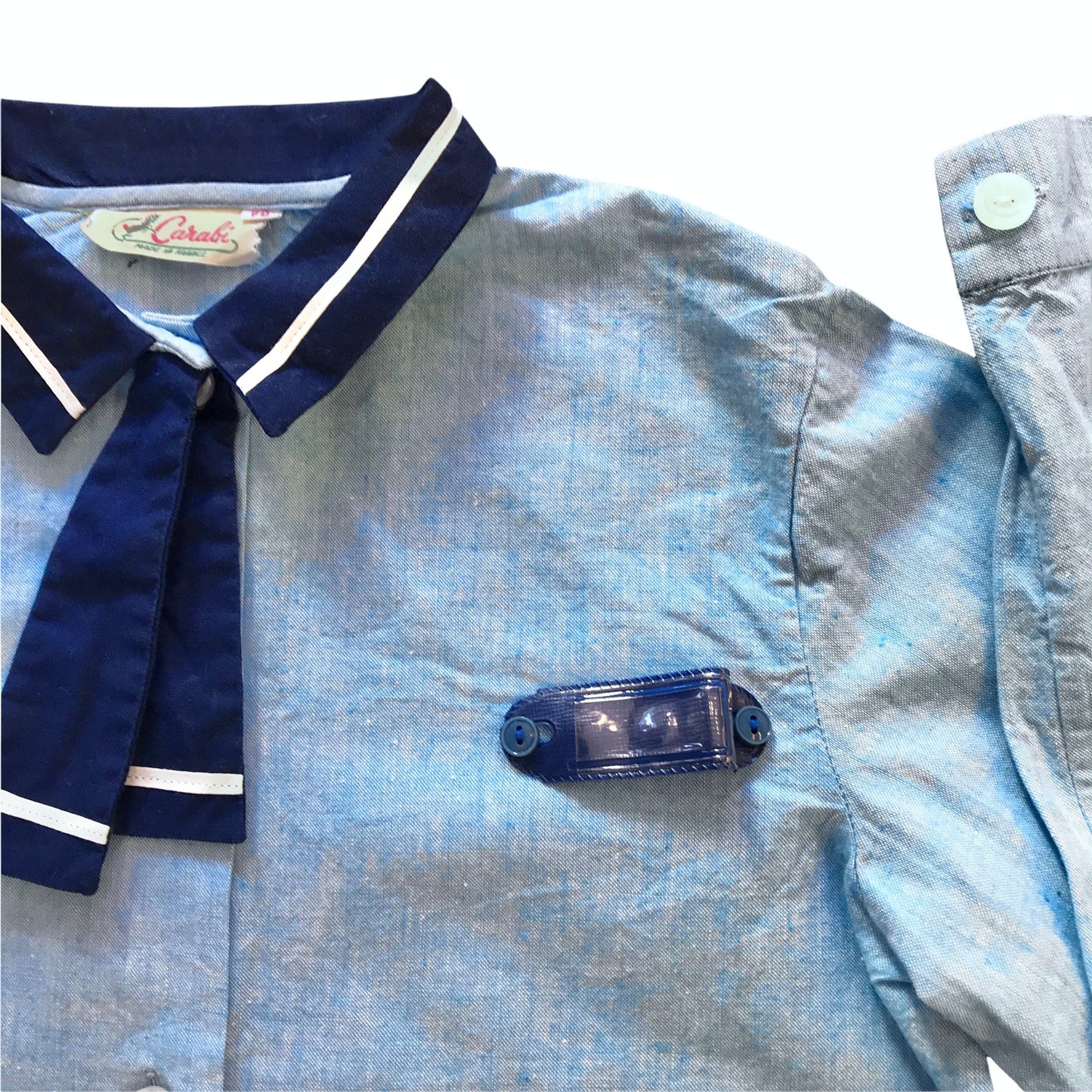 French Vintage 1960s Blue Nautical Over Shirt / Blouse  6-8Y