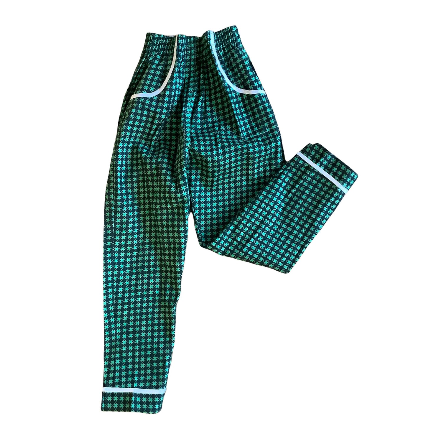 Vintage 60s Green Houndstooth Trousers /  5-6Y