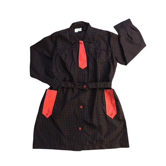 Vintage 1960's Red / Black  Check  Nylon Dress / Blouse  / 10-12Y