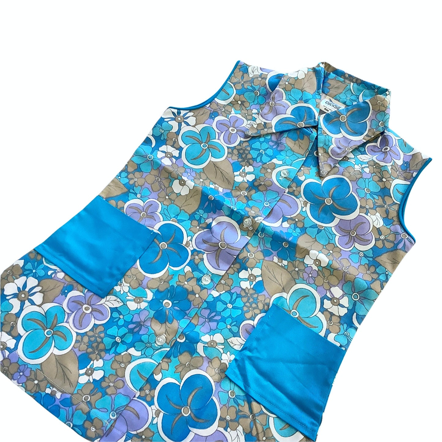 Vintage 60s Blue Floral Mod Tunic / Top / Shirt  6-8Y