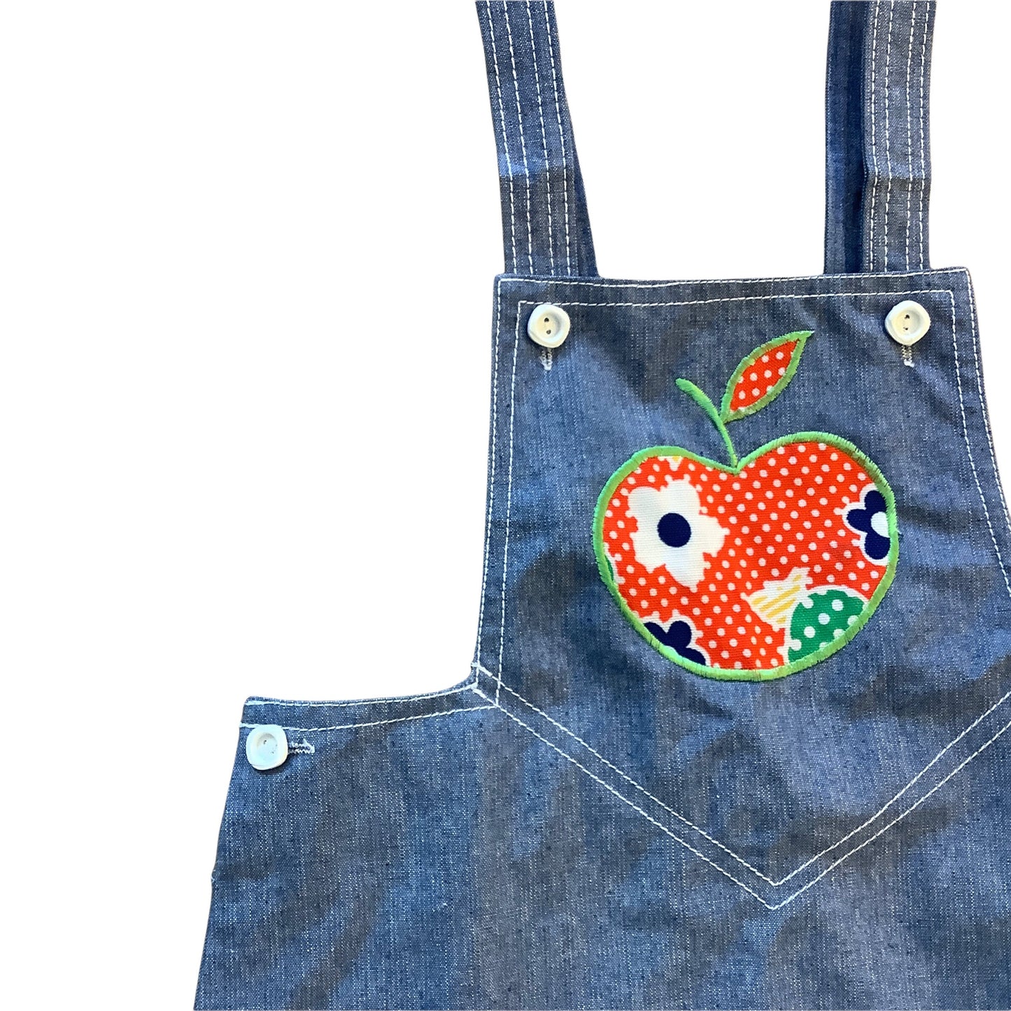 Vintage 60's Scandi Style Apple Applique Pinafore Denim  2-3, 3-4Y