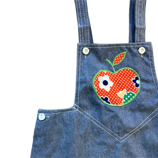 Vintage 60's Scandi Style Apple Applique Pinafore Denim  2-3, 3-4Y