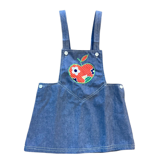 Vintage 60's Scandi Style Apple Applique Pinafore Denim  2-3, 3-4Y