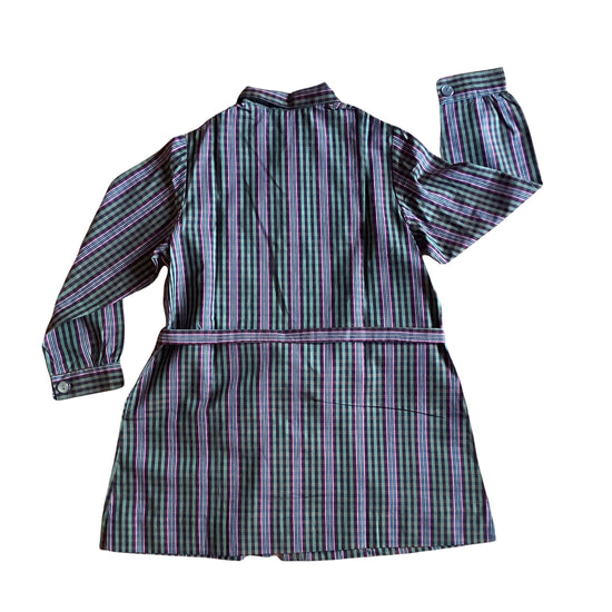 French Vintage 1970's Green Check Dress/ Blouse / 6-8Y