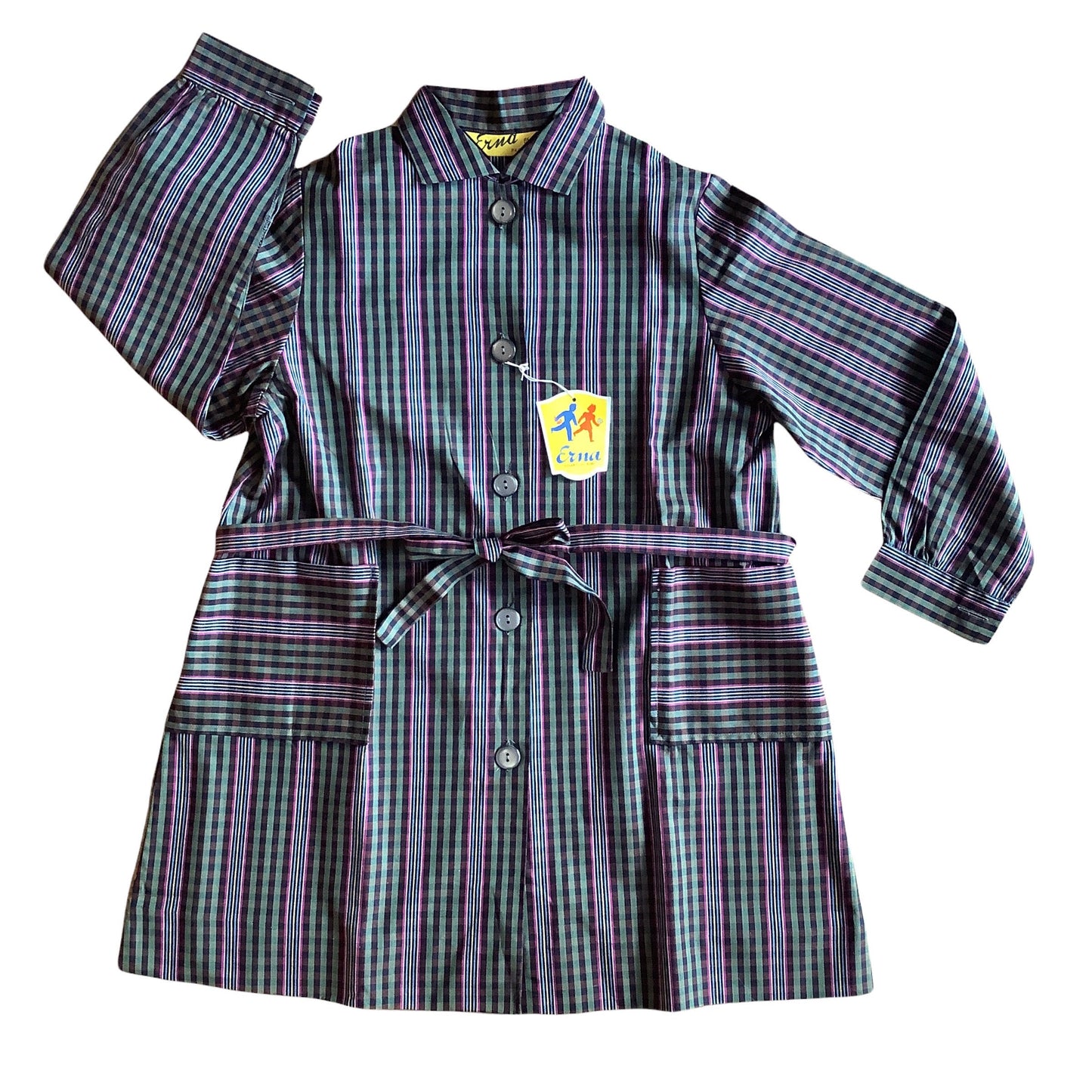 French Vintage 1970's Green Check Dress/ Blouse / 6-8Y
