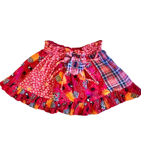 French Vintage 80s Red Printed Girl's Skirt / 5-6Y
