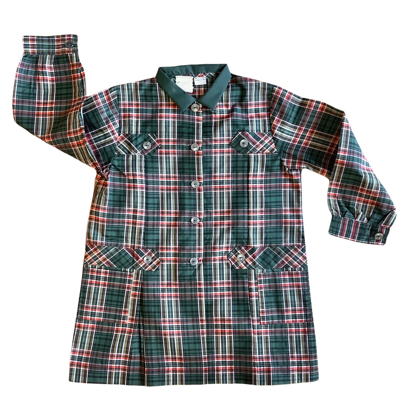 French Vintage 1960's Green Tartan Dress/ Blouse / 5-6Y