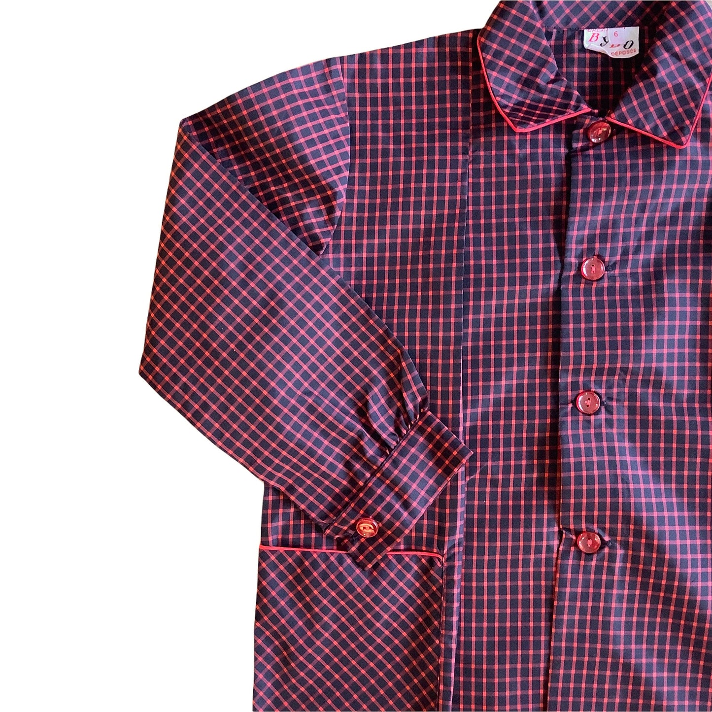 French Vintage 1960's Black/Red Nylon School Blouse / Shirt /  5-6 Years