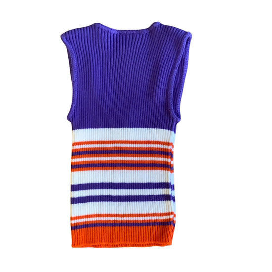 Vintage 1960's Purple Striped Knitted Vest / 5-6Y