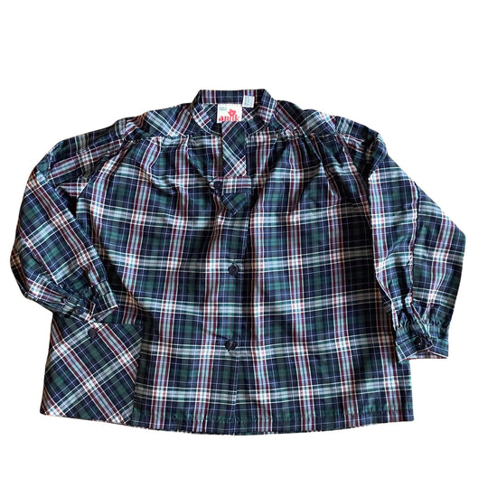 French  Vintage 1960s Tartan Nylon Blouse / Overshirt /  6-8Y