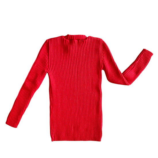 Vintage 60's Red Knitted Ribbed Jumper 5-6Y