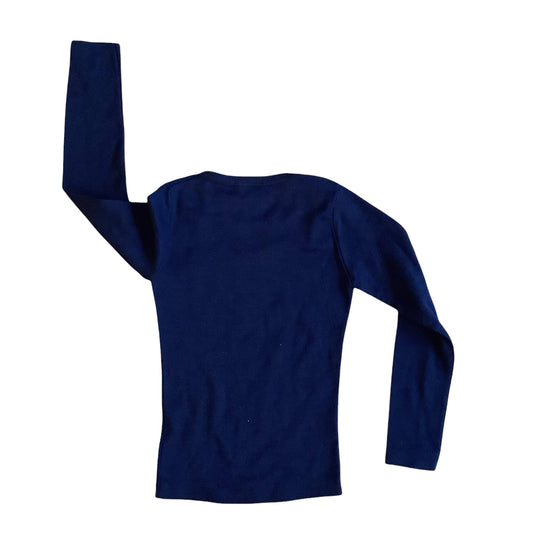 Vintage 1970's Navy "Club" Knitted Long-Sleeves Top / 6-8 Years