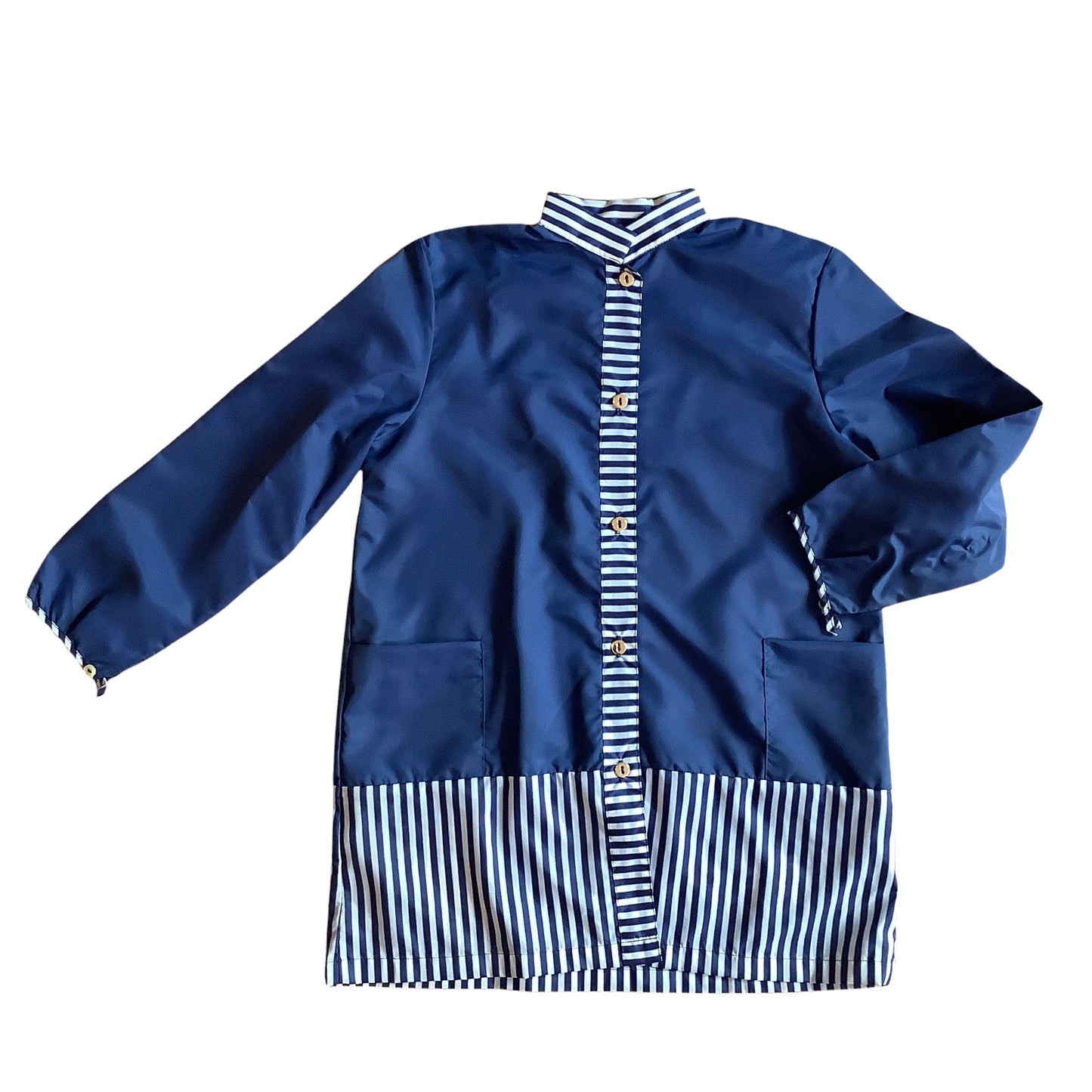 French  Vintage 1960s Nylon Striped Navy  Blouse / Overshirt /  6-8Y