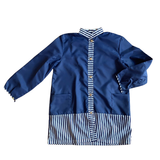 French  Vintage 1960s Nylon Striped Navy  Blouse / Overshirt /  6-8Y