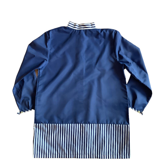 French  Vintage 1960s Nylon Striped Navy  Blouse / Overshirt /  6-8Y