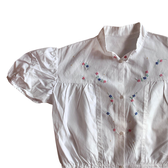 Vintage 1960's White Embroidered Top / 6-8 Years