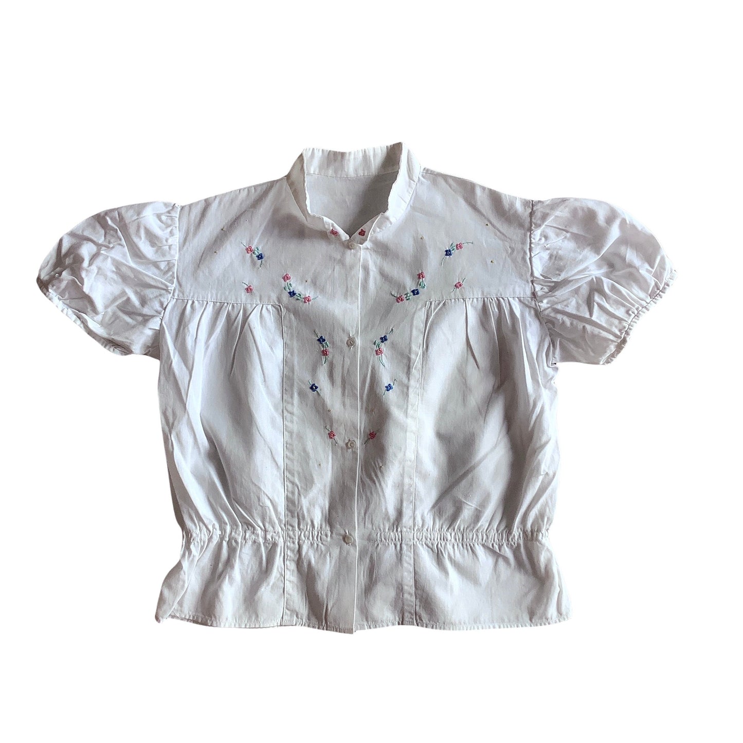 Vintage 1960's White Embroidered Top / 6-8 Years