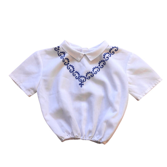 Vintage 1960's White Embroidered Crop Top /  5-6Y