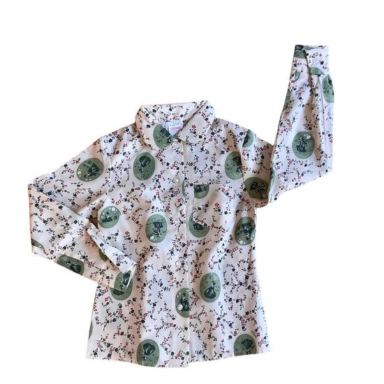 Vintage 1960's Printed Green Shirt / 8-10 Y