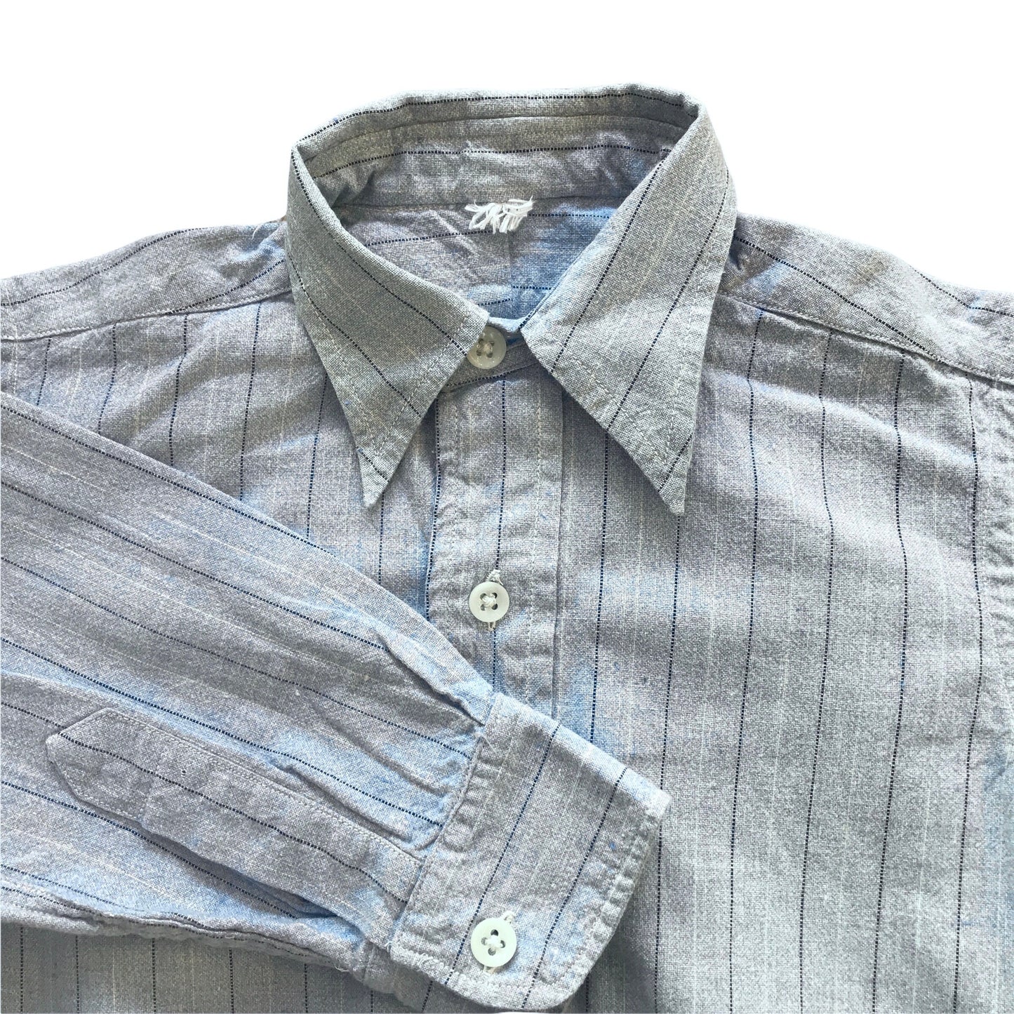 Vintage 1960's Blue Linen Striped Shirt  /  5-6Y