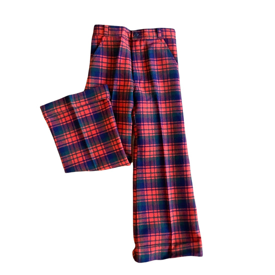 Vintage 1960's Dark Red Tartan Flare Trousers / 5-6Y
