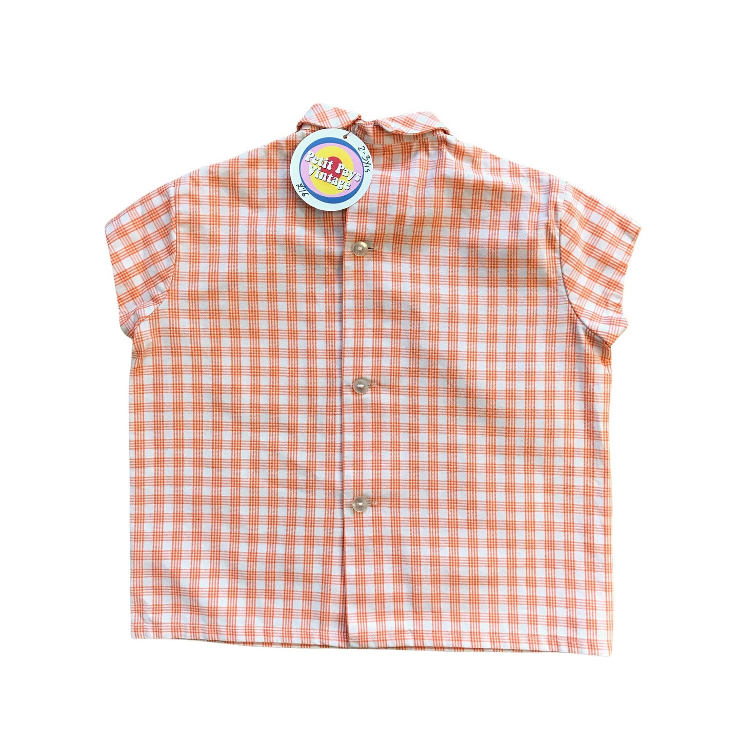 Vintage 1960's Orange Check Shirt /  2-3Y