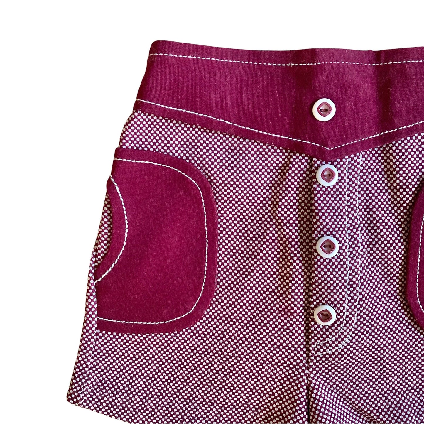 Vintage 1960s Printed Dark Red Nylon Shorts 18-24 Months