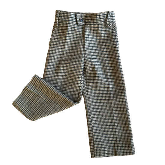 French Vintage 1970s  Hounstooth Flare Trousers /  18-24M