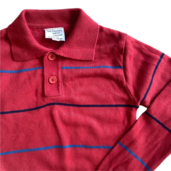 Vintage 1970's Dark Red Knitted Polo / Jumper / 5-6Yrs