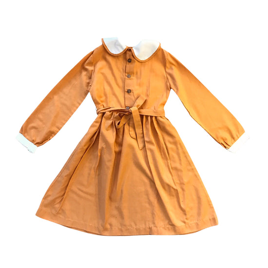 Vintage 1970's Light Brown Peter Pan Collar Dress / 5-6Y