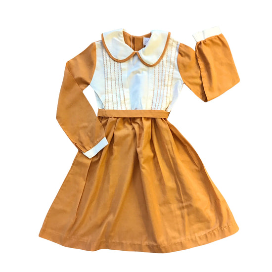 Vintage 1970's Light Brown Peter Pan Collar Dress / 5-6Y