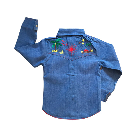 Vintage 1960s Embroidered Denim Shirt / 5-6Y