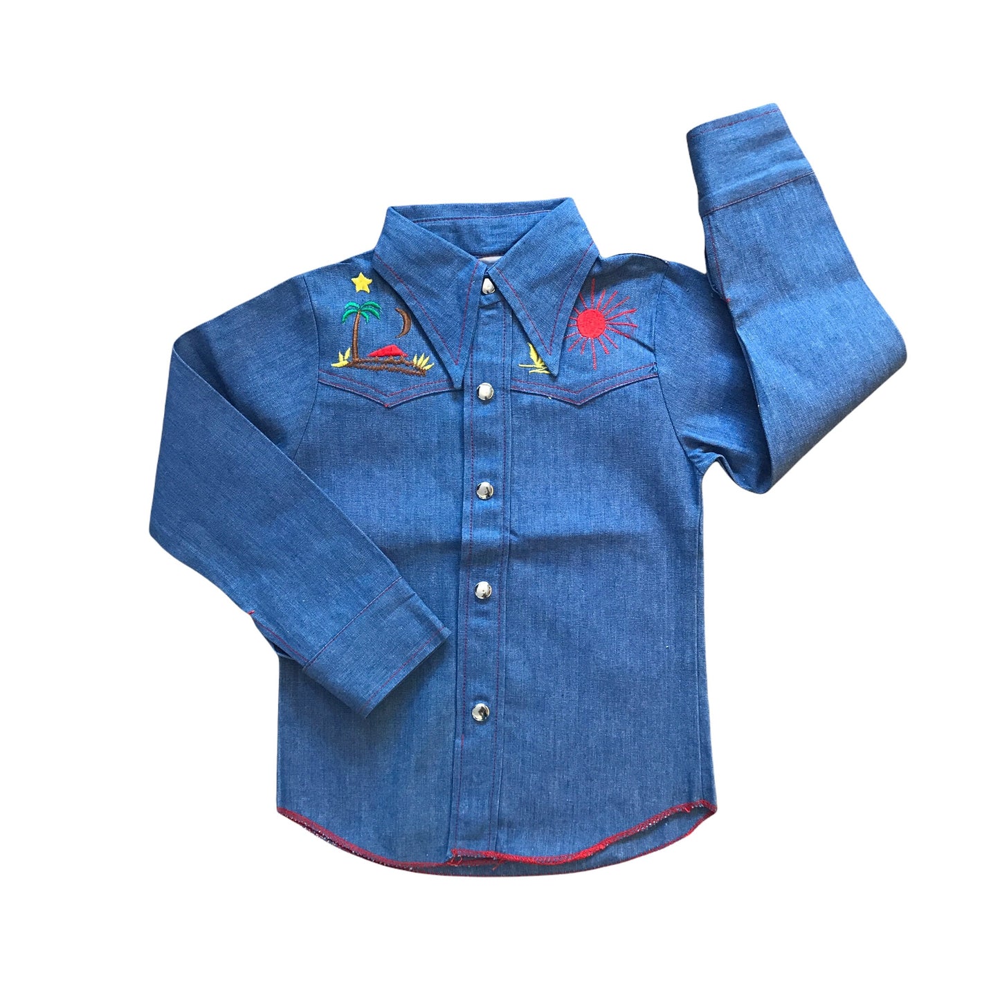 Vintage 1960s Embroidered Denim Shirt /  6-8Y