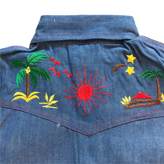 Vintage 1960s Embroidered Denim Shirt /  6-8Y