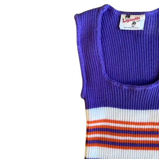 Vintage 1960's Purple Striped Knitted Vest / 5-6Y