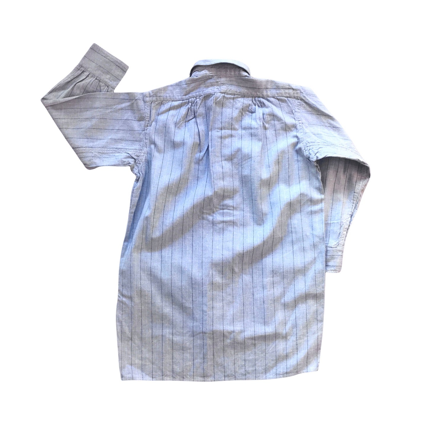 Vintage 1960's Blue Linen Striped Shirt  /  5-6Y