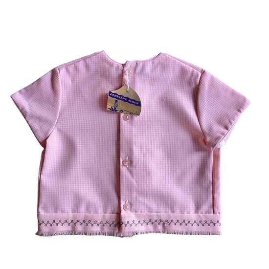Vintage 60's  Pink Tie Top  French Made 12-18M