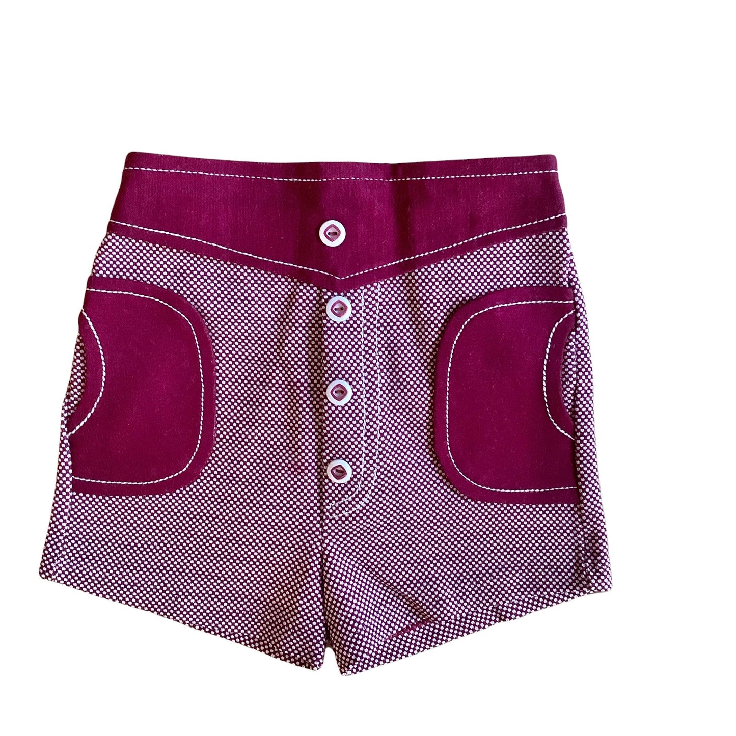Vintage 1960s Printed Dark Red Nylon Shorts 18-24 Months