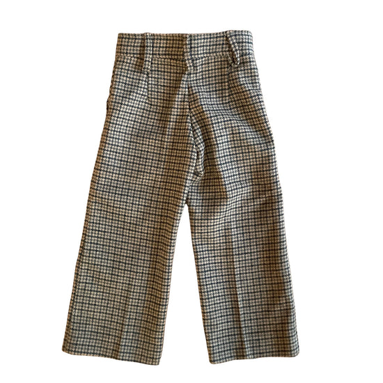 French Vintage 1970s  Hounstooth Flare Trousers /  18-24M