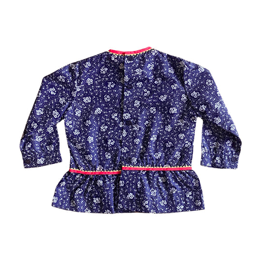 60's Navy Floral School Overall Nylon Blouse  18-24M
